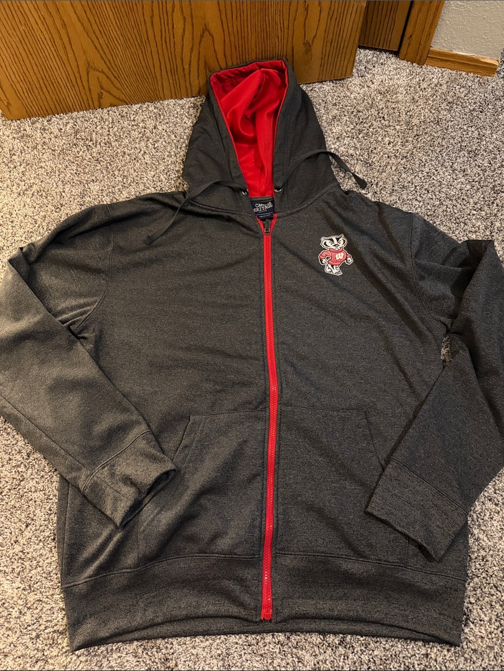 Wisconsin Badgers Men's Charcoal Gray Full-Zip Hoodie with Red Trim